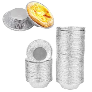 100Pcs Disposable Egg Tart Molds Aluminum Foil Cupcake Mold Cake Cookie Mold Kitchen Bakeware Tools for Tart Pie Baking Cooking