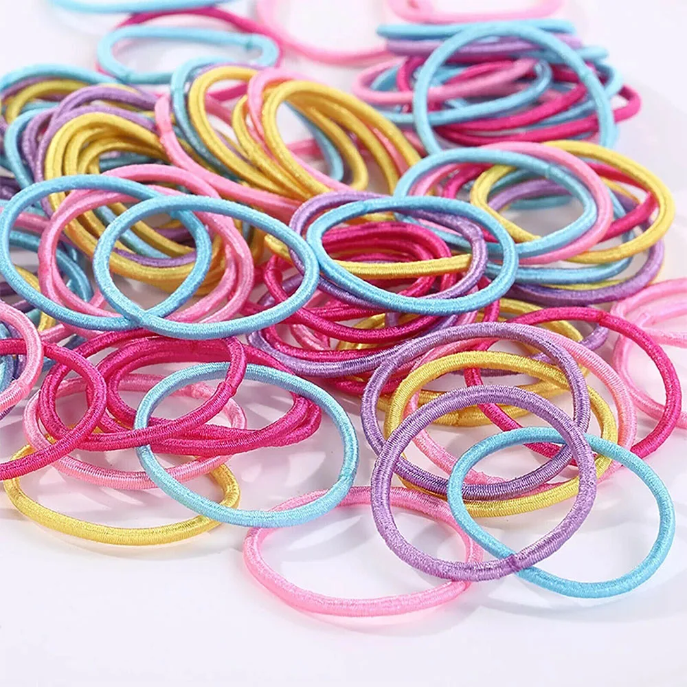 100x Hair Ties Elastic Band Snagless Ponytail Tie School Bubbles Various Colours - Image 2