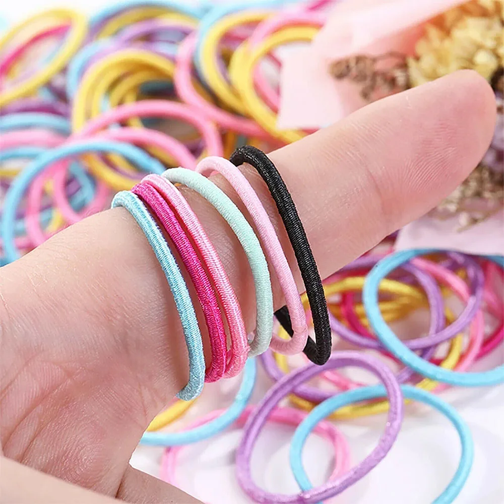 100x Hair Ties Elastic Band Snagless Ponytail Tie School Bubbles Various Colours - Image 4