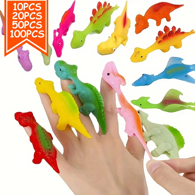 10/100pcs Dinosaur Finger Catapult Decompression Toy TPR Turkey Finger Slingshot for Kids Birthday Party Favors Goodie Bag