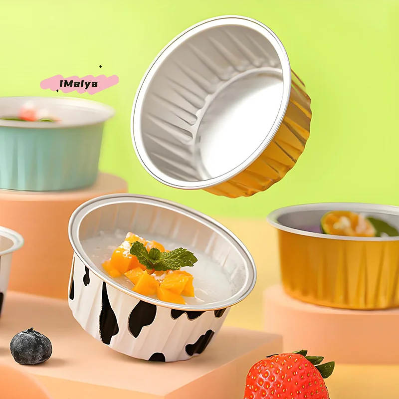 10/20/50Pcs round Baking Cups with Lids Reusable Tin Paper Foil Cupcake Cups for Desserts Flans Mini Cakes Bread Mould Custard - Image 3