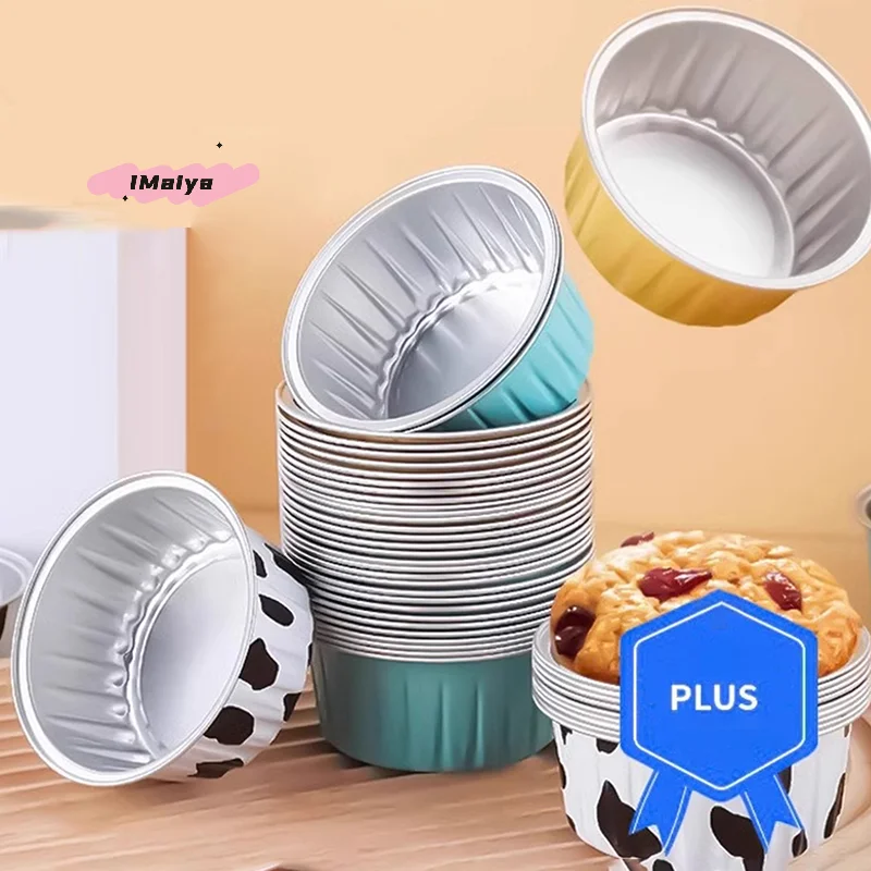 10/20/50Pcs round Baking Cups with Lids Reusable Tin Paper Foil Cupcake Cups for Desserts Flans Mini Cakes Bread Mould Custard