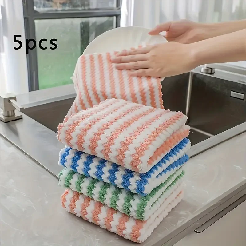 10/40PCS Super Absorbent Dishcloths Coral Fleece Cleaning Cloths Thickened Kitchen Washing Dish Rags Glass Windows Wipe Towels - Image 2