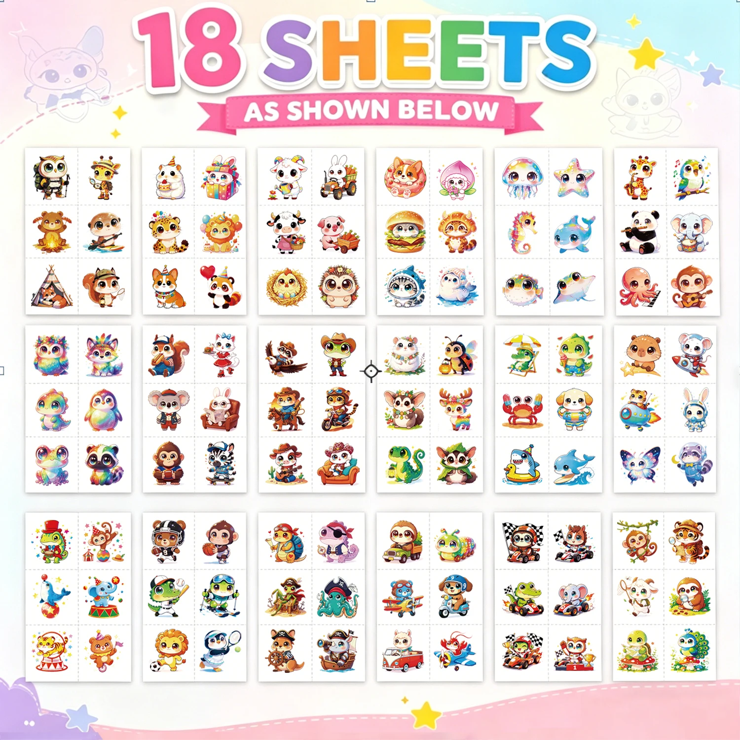 108pcs Larger Pre-Cut Temporary Tattoos For Stocking Stuffers, Mixed Cute Animals Stickers Birthday Party Favors , Goodie Bag - Image 5
