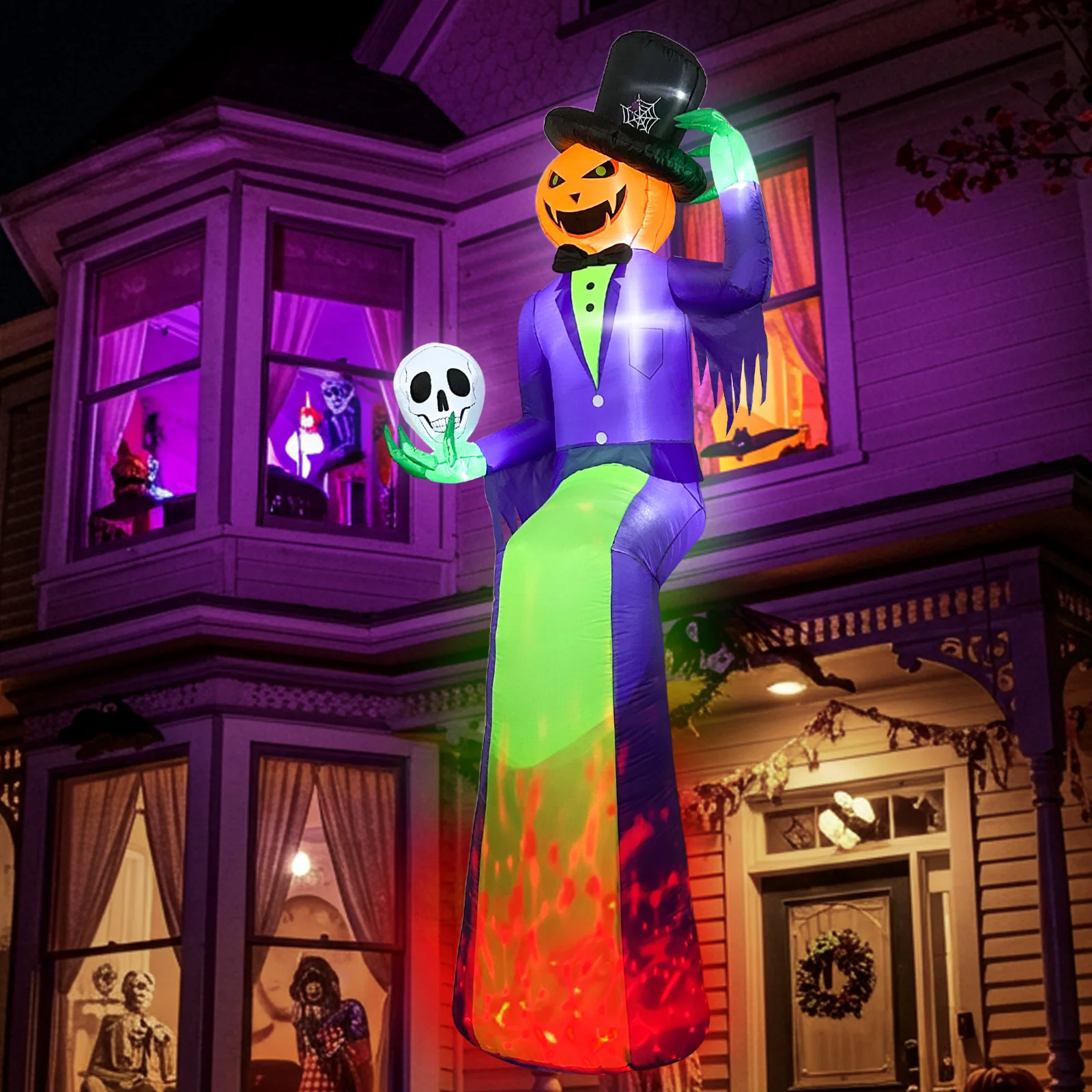 10FT Giant Halloween Inflatables, Scary Sitting Inflatable Pumpkin Decorations Outdoor for Roof Balcony Lawn Garden Yard Decor - Image 4