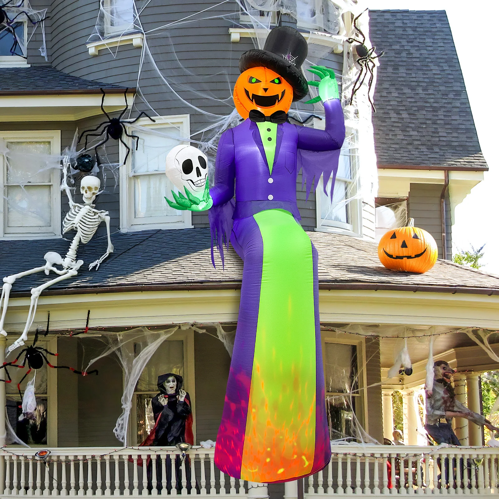 10FT Giant Halloween Inflatables, Scary Sitting Inflatable Pumpkin Decorations Outdoor for Roof Balcony Lawn Garden Yard Decor - Image 3