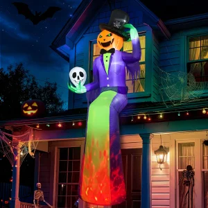 10FT Giant Halloween Inflatables, Scary Sitting Inflatable Pumpkin Decorations Outdoor for Roof Balcony Lawn Garden Yard Decor