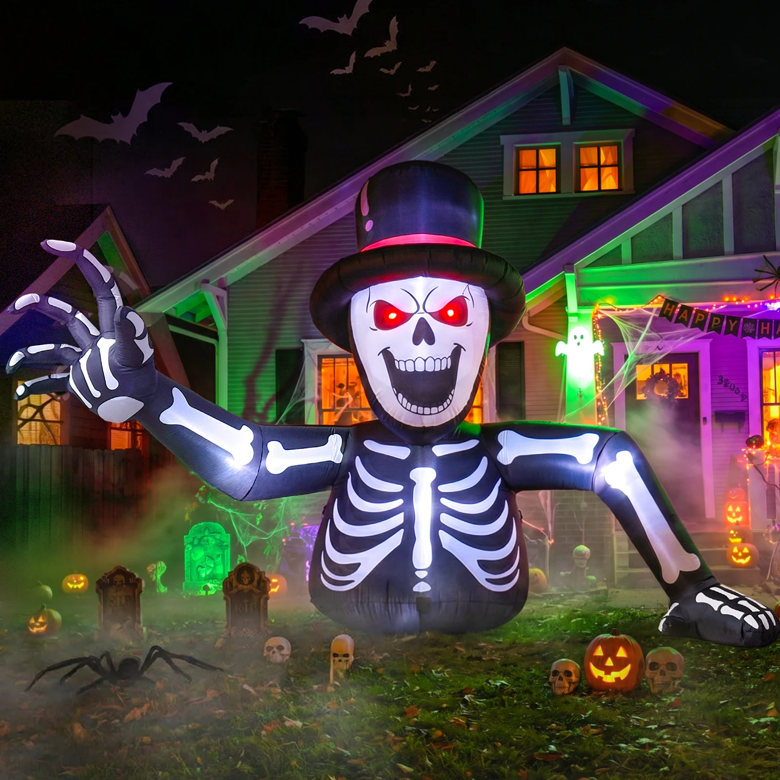 10FT Inflatable Halloween Skeleton Decoration Spooky Half-Body Skull Garden Outdoor Decor for Yard Festive Atmosphere - Image 5