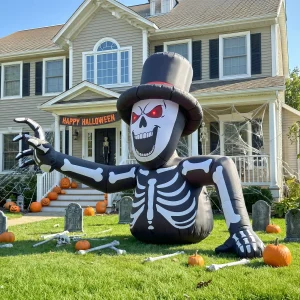 10FT Inflatable Halloween Skeleton Decoration Spooky Half-Body Skull Garden Outdoor Decor for Yard Festive Atmosphere