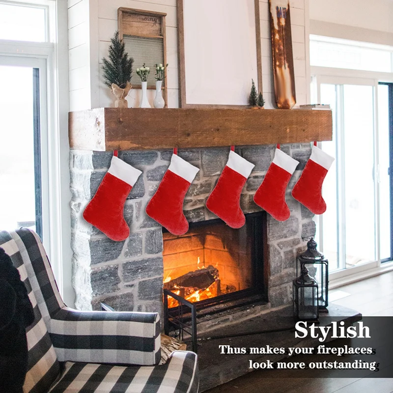 10PCS Red Felt Christmas Stockings Christmas Stockings Holder Socks Home Fireplace Gift Storage Bags For Holiday - Image 2