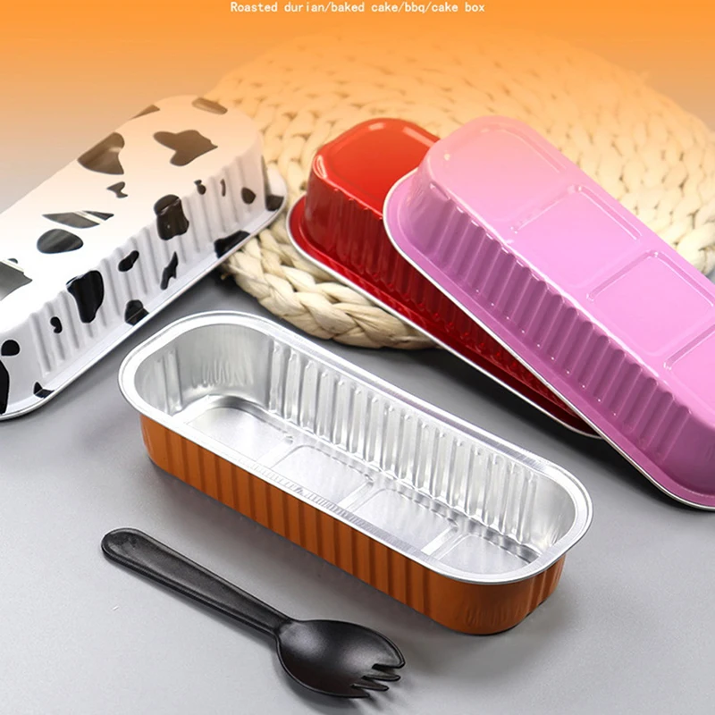 10Pcs 200ml Aluminum Foil Baking Cake Box Rectangular Tin Cupcake Baking Pan Pudding Box Cheese Dessert Cup With Lid
