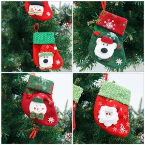 10Pcs Christmas Stockings Hanging Gift Socks Cartoon Decorative Stockings for Tree Wall Party Xmas Sock Decor Gift Holder Socks