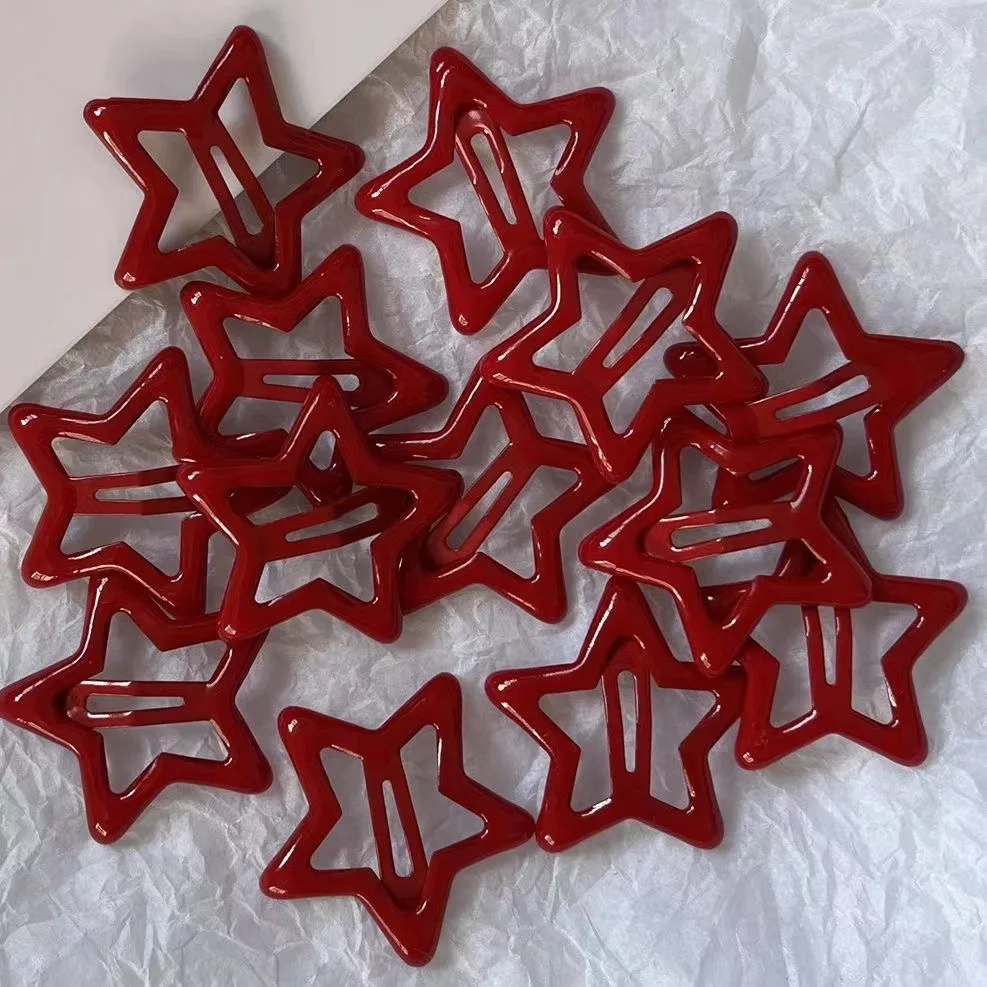 10Pcs/Set New Red Star Snap Clip for Girl Waterdrop Barrettes Black Hairpin Women Silver Hair Clip Accessories Kawaii BB Clip - Image 3