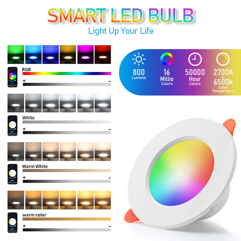 10W Smart LED Downlight Bluetooth-Compatible Recessed Ceiling Lamp Dimmable Recessed Down Light for Living Room Bedroom Decor - Image 5