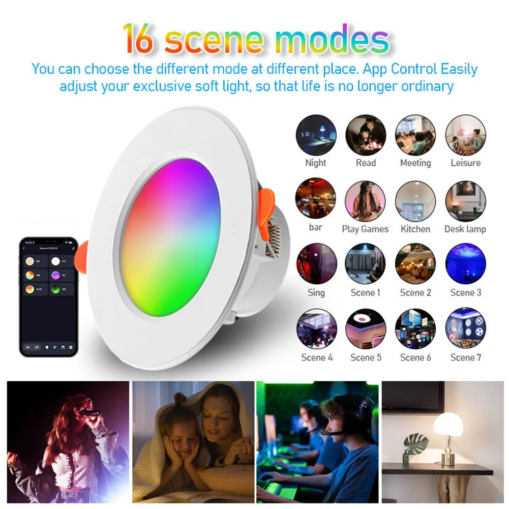 10W Smart LED Downlight Bluetooth-Compatible Recessed Ceiling Lamp Dimmable Recessed Down Light for Living Room Bedroom Decor - Image 3