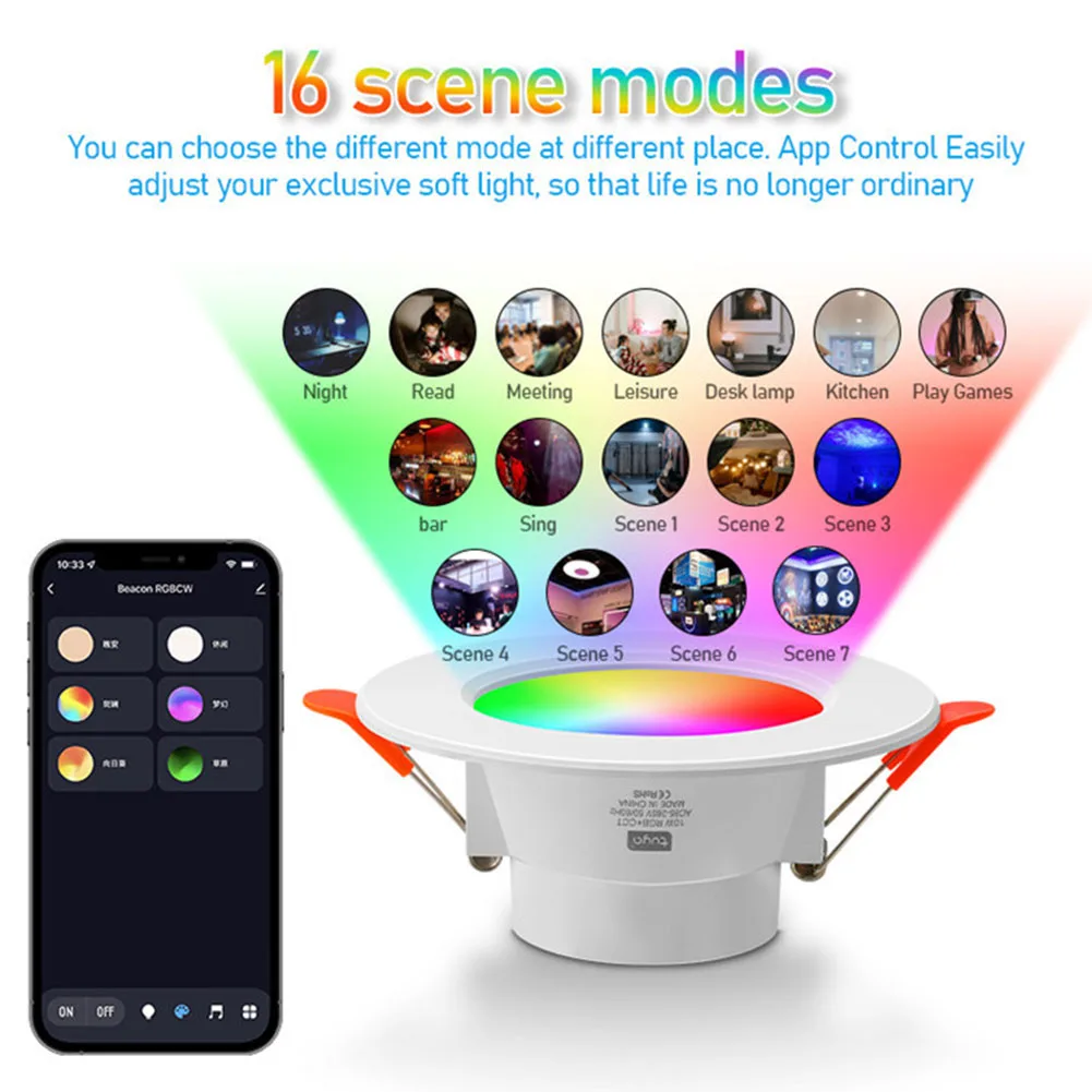 10W Smart LED Downlight Bluetooth-Compatible Recessed Ceiling Lamp Dimmable Recessed Down Light for Living Room Bedroom Decor - Image 6