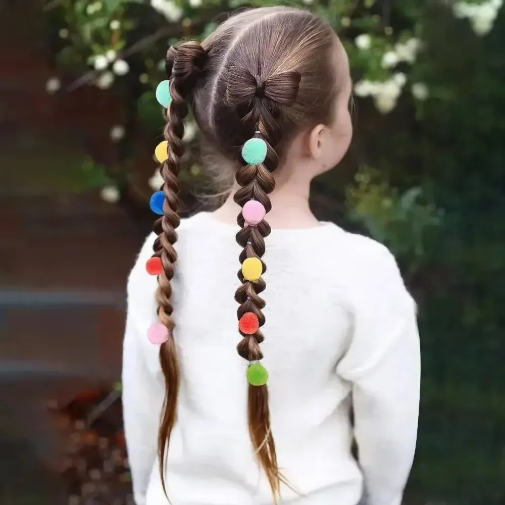 10pcs Kids Elastic Hair Bands Girls Plush Ball Rubber Band For Children Sweets Scrunchie Hair Ties Clip Baby Hair Accessories - Image 2