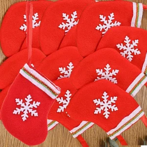 1/100pcs Mini Christmas Stockings Candy Gift White Snowflake Felt Stock Pouch Bags New Year Xmas Tree Ornaments Pendant Holders