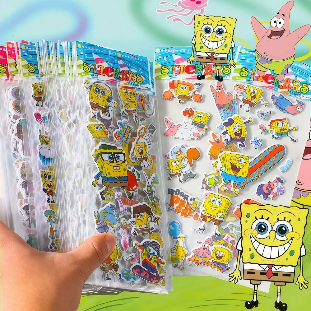 12-Pack SpongeBob 3D Stickers - Cute Cartoon Bubble Sticker Sheets, Educational DIY Toys and Gifts for Kids, Boys and Girls - Image 2