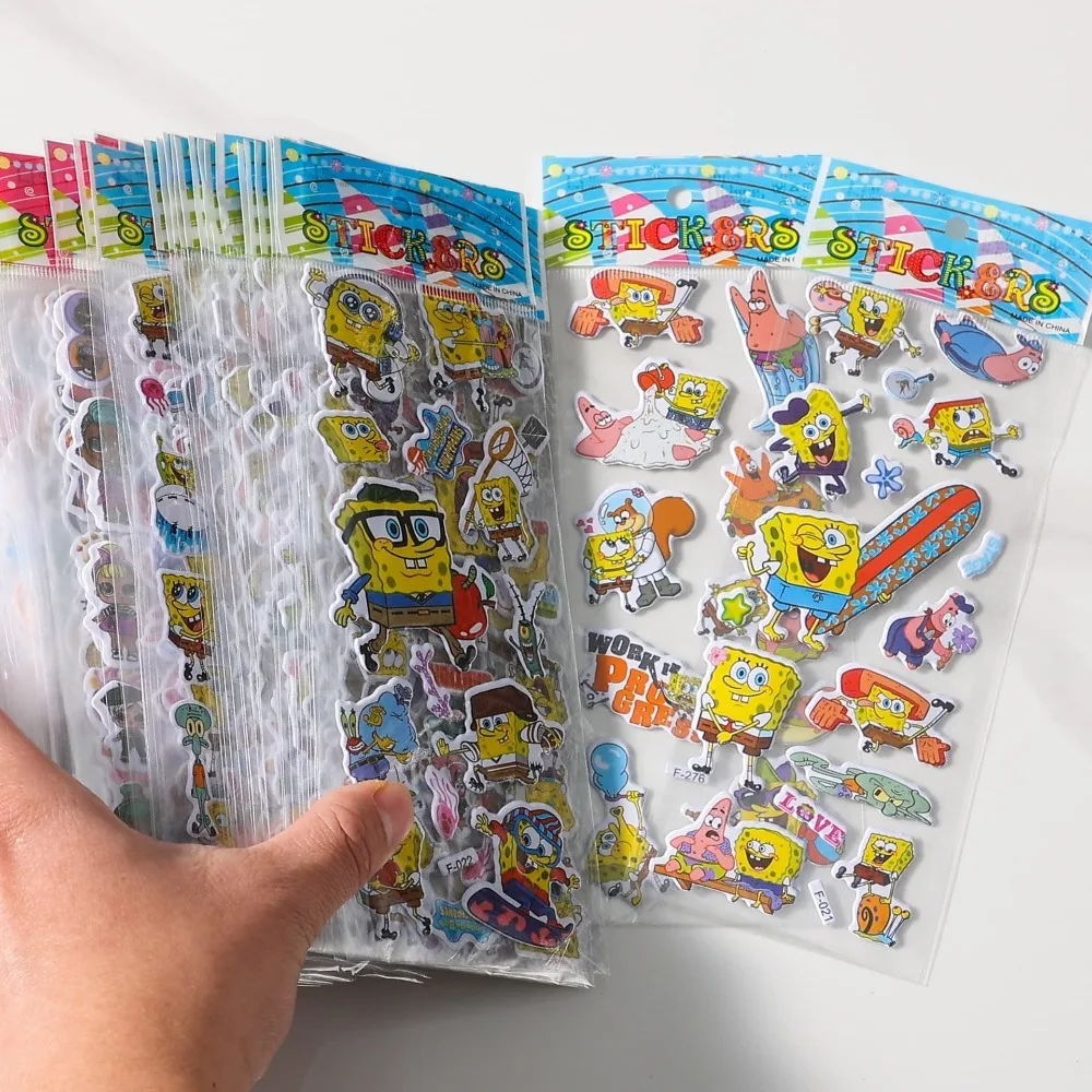 12-Pack SpongeBob 3D Stickers - Cute Cartoon Bubble Sticker Sheets, Educational DIY Toys and Gifts for Kids, Boys and Girls - Image 3