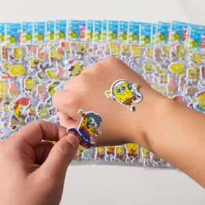 12-Pack SpongeBob 3D Stickers - Cute Cartoon Bubble Sticker Sheets, Educational DIY Toys and Gifts for Kids, Boys and Girls