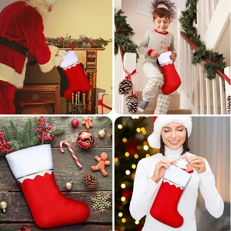 12 festive red Christmas stockings with Santa Claus and reindeer design - for holiday celebrations - Image 5