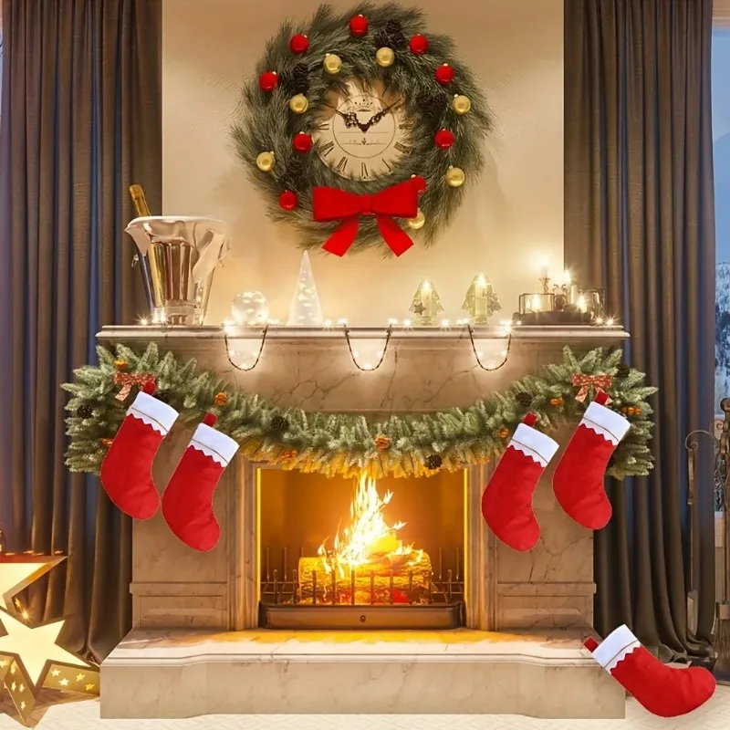 12 festive red Christmas stockings with Santa Claus and reindeer design - for holiday celebrations - Image 3