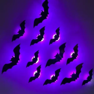12/24pcs Halloween New Night Light Bat PET Stereoscopic Bat Festival Party Decoration LED Night Light Wall Decal