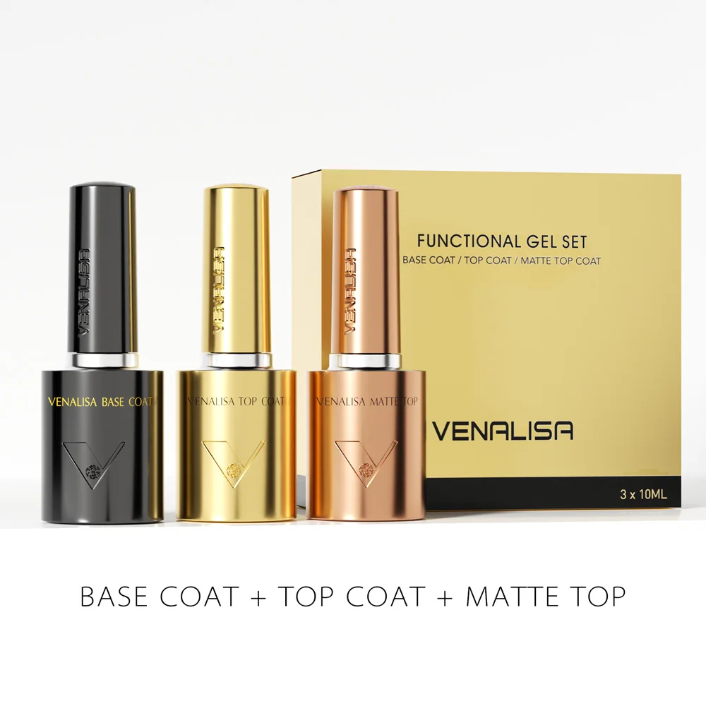 1/2/3pcs Kit Venalisa 10ml Nail Gel Polish HEMA/TPO Free Base Ultra Glossy Diamond Tempered Long Wear Top Coat Matt Gel Varnish
