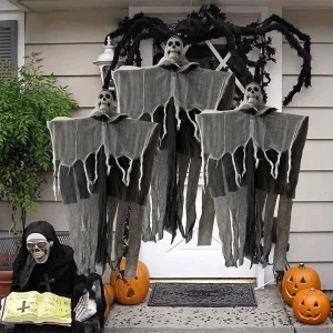 1/2/3set Scary Halloween Decorations Creepy Skeleton Hanged Ghost Grim Reaper Prop Outdoor Yard Haunted House Horror Party Decor