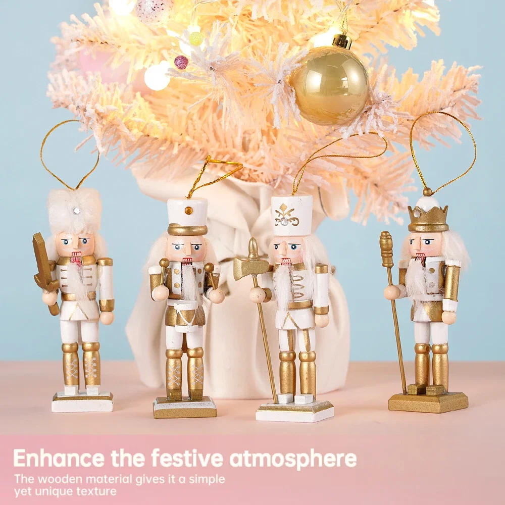 12CM Nutcracker Puppet Soldier Ornaments Christmas Tree Pendant Decoration Golden Soldiers Dolls Mini Nutcracker Toy Gift