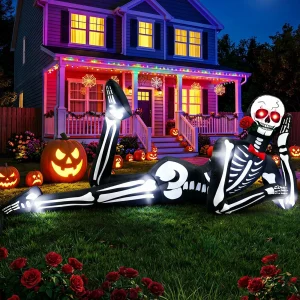 12FT Inflatable Halloween Skeleton for Outdoor Decoration Yard Party Poseable Skeleton Decoration for Halloween