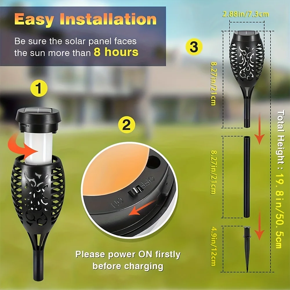 12LED Solar Flame Light Outdoor,Waterproof 12LEDs Torches Landscape Lamp For Outdoor Courtyard Garden Yard,Halloween Decorations - Image 3