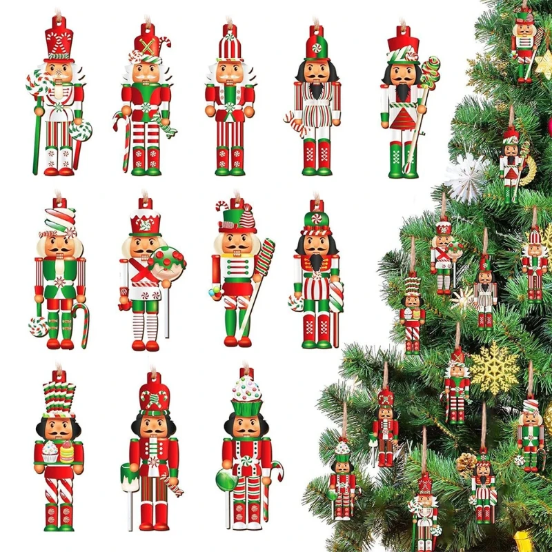 12PCS New Christmas candy Nutcracker flat hanging Xmas Tree Hanging Ornament Christmas Decoration for Home Gift