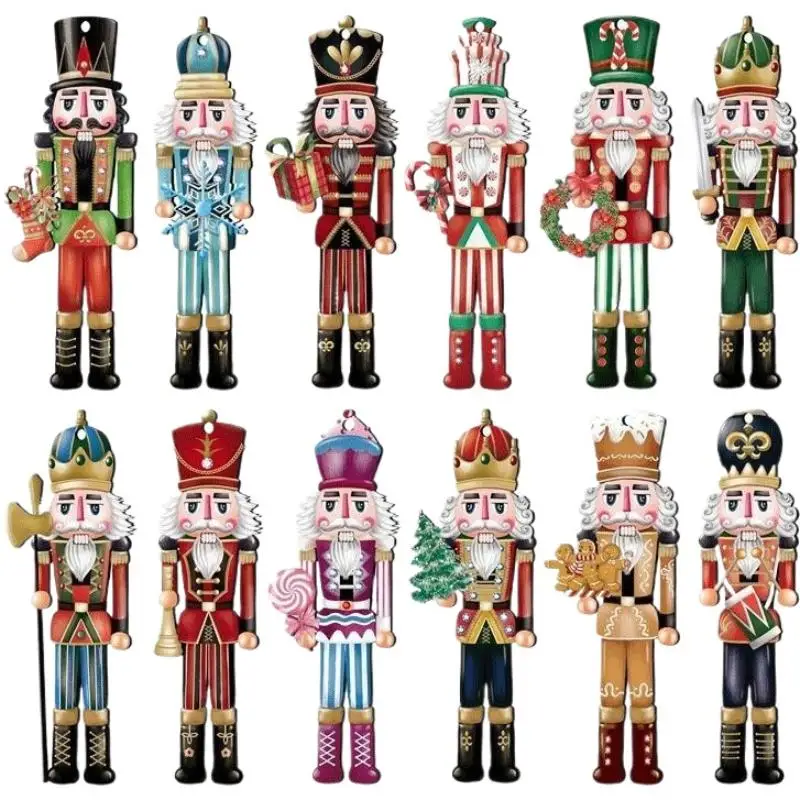 12Pcs Nutcracker Wooden Decorative Set - Year Christmas Gift - Party Decoration And Home Decor Xmas Tree Hanging Ornament