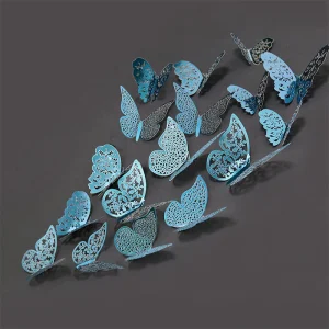 12Pcs/Set 3D Indigo Hollow Butterfly Wall Sticker Decoration Living Room Window Home Decor Wedding Butterflies Decals Stickers