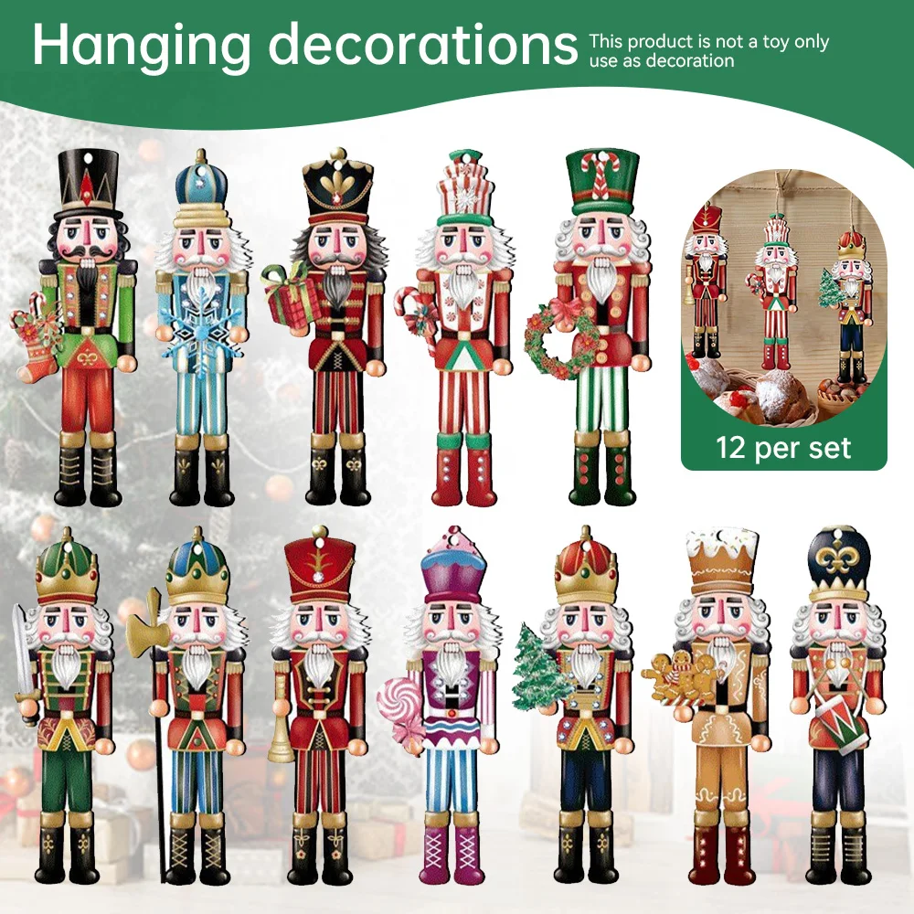 12Pcs/Set New Wooden Christmas Nutcracker Soldier Pendants Christmas Tree Ornaments Navidad Natal Xmas Gift Happy New Year - Image 2