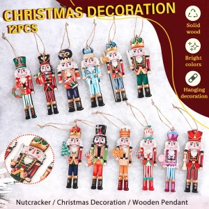 12Pcs/Set New Wooden Christmas Nutcracker Soldier Pendants Christmas Tree Ornaments Navidad Natal Xmas Gift Happy New Year