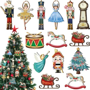 12Pcs/Set Wooden Nutcracker Puppet Pendant Christmas Nutcracker Soldier Pendant Christmas Tree Hanging New Year Home Decoration