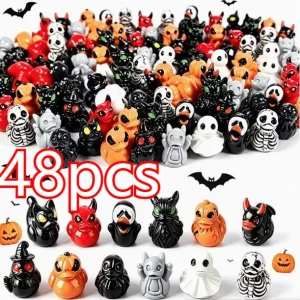 12Pcs/set Mini Resin Halloween Ducks and Ghost Miniatures Figurines Bulk for Garden Fairy Micro Landscape Home DIY Decoration