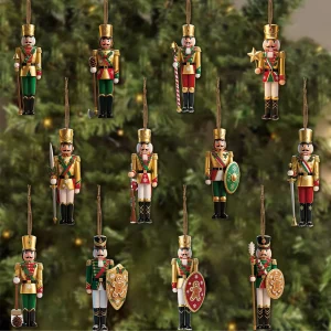 12pc Classic Christmas Nutcracker 2D Wooden Hanging for Festival Christmas Tree Deco Horticultural Deco and Gift Label Accessory