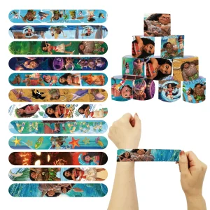 12pcs Moana Series Slap Bracelets Circle Cute DIY Bracelet Wristbands of Anime for kids Party Favors Fun Birthday Gifts