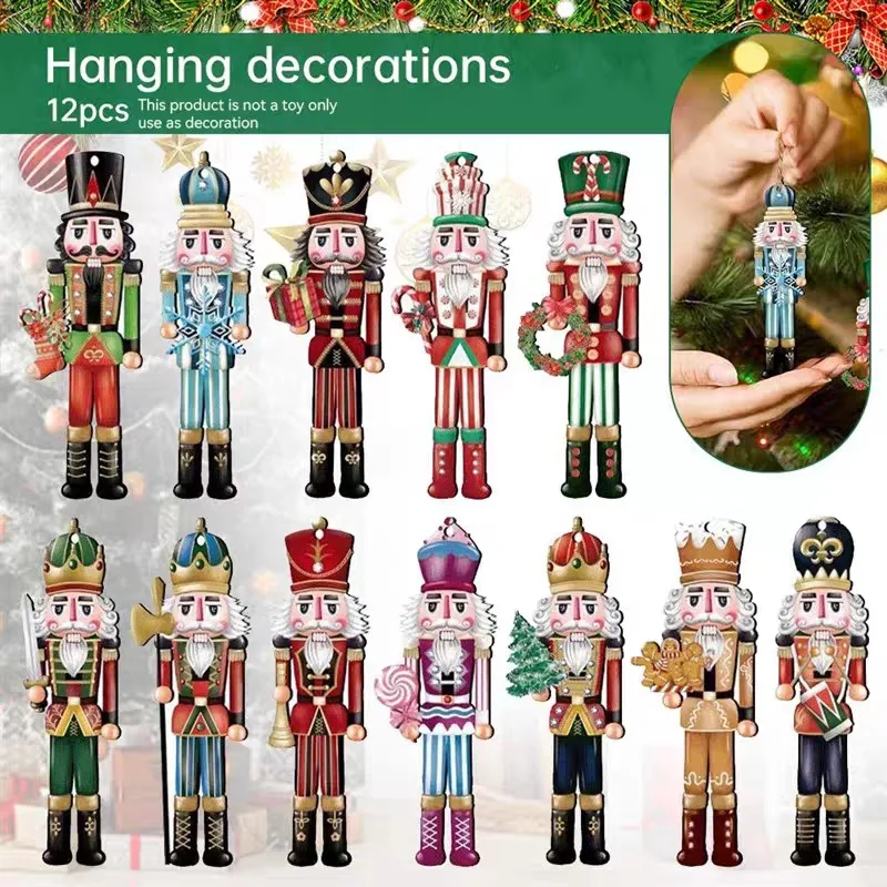 12pcs Nutcracker Soldier Pendant Wooden Character Ornament Christmas Tree Decoration Xmas Gifts Hanging Home Decor Accessories - Image 2