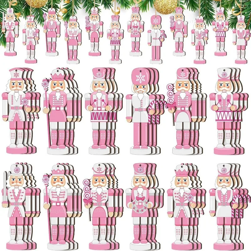 12pcs Nutcracker Soldier Pendant Wooden Character Ornament Christmas Tree Decoration Xmas Gifts Hanging Home Decor Accessories