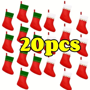 12pcs Red Felt Christmas Stockings Festive Hanging Stocking for Fireplace Non-Woven Fabric Xmas Decor With Golden Trim Idea Gift