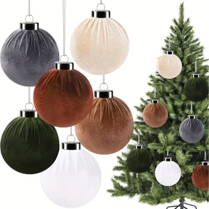 12pcs Set Multicolor Christmas Tree Ornaments Velvet Balls Shatterproof Xmas Bulbs Decorations Green Brown Neutral Pack