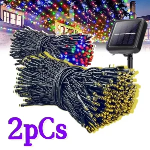 1/2pcs Solar String Lights 100 LED Waterproof 8 Lighting Modes for Courtyard Garden Tree Party Christmas Halloween Decorations