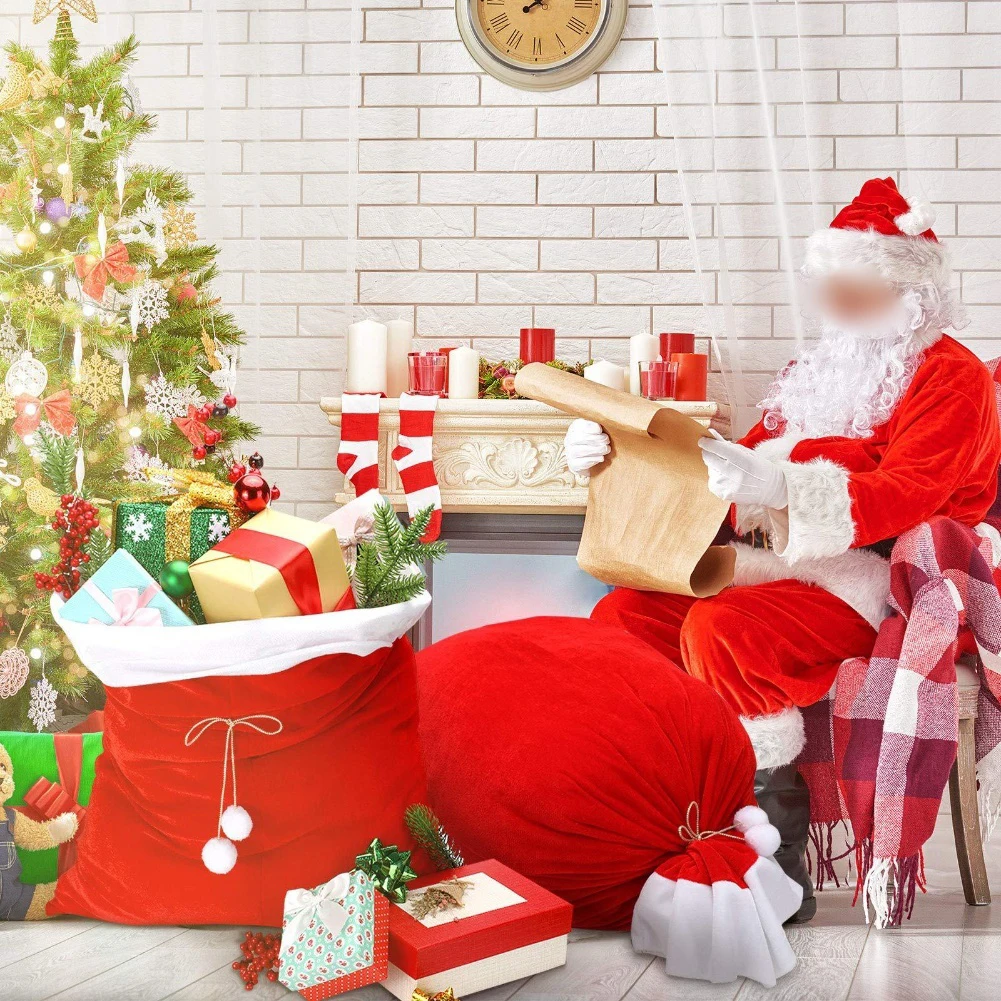 1/2pcs Velvet Santa Claus Gifts Bag With Drawstring Accents For Christmas Holiday Party Supplies Convenient Drawstring Bags - Image 3