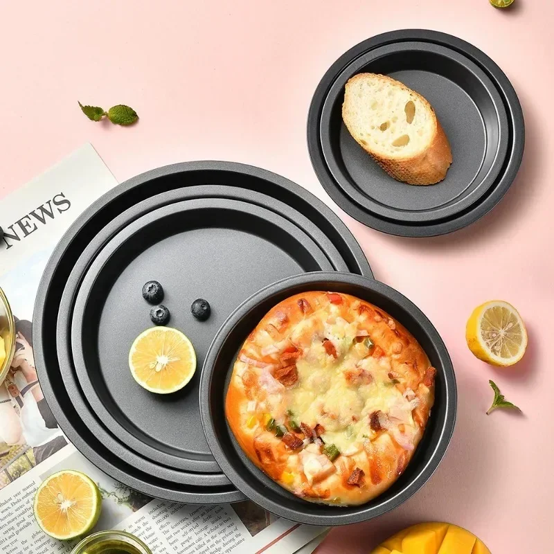 1/3pcs Round Pizza Pan Microwave Oven Pan Chip Tray Dish Carbon Steel Non-stick Mold Bakeware Pizza Tray, 8/9/10 Inch - Image 2