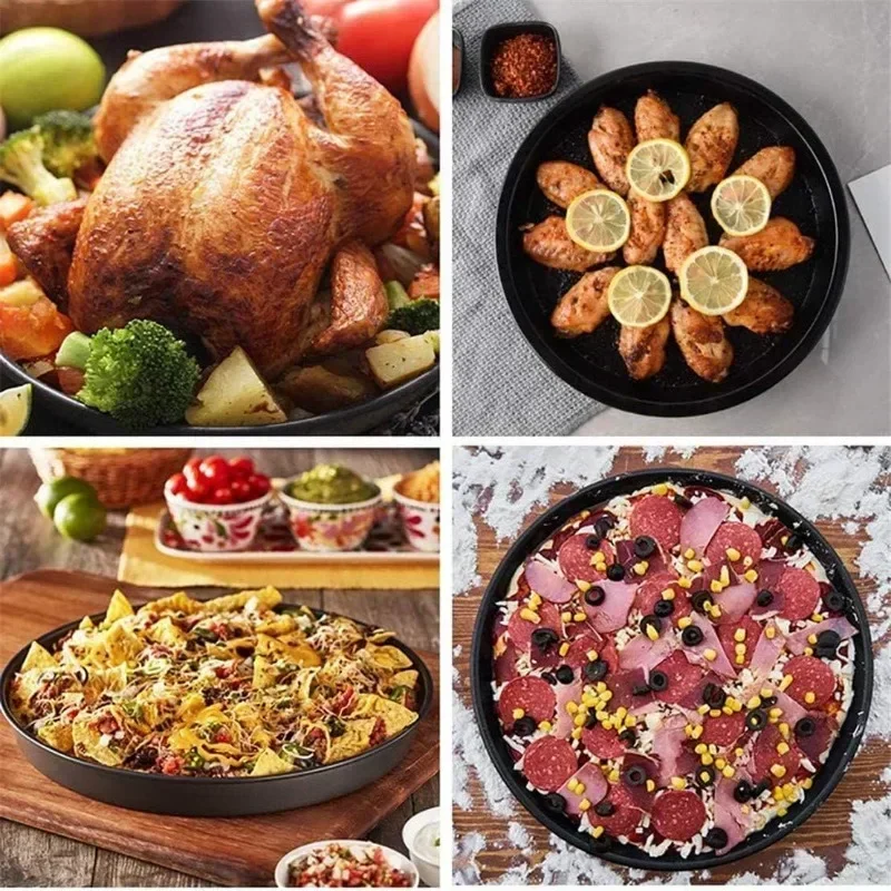 1/3pcs Round Pizza Pan Microwave Oven Pan Chip Tray Dish Carbon Steel Non-stick Mold Bakeware Pizza Tray, 8/9/10 Inch - Image 5